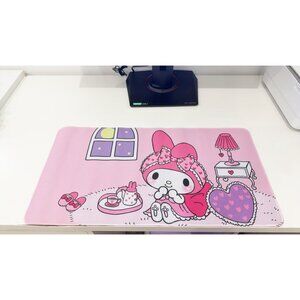 Kawaii Pink Bunny Tea Party Large Desk Mat, Cute Cartoon Non-Slip Mouse Pad